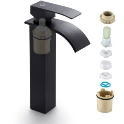 2PCS CECIPA Nero Alto Rubinetto Bagno Lavabo Cascata, Miscelatore Lavabo Bagno, Rubinetto Lavabo, Rubinetto Bagno Lavabo -Stile Bagno 10104578 3