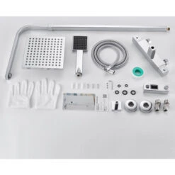 Auralum Colonna Doccia Con Miscelatore Termostatico, Sistema Doccia Antiscottatura, Set Doccia Con Soffione A 20cm Pioggia E 3cm Doccetta, Altezza Regolabile 85-120 Cm -Stile Bagno 10104621 5