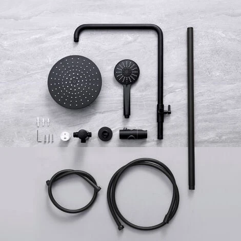 CECIPA Set Doccia Nero Sistema Doccia Senza Rubinetteria, Colonna Doccia A Pioggia Con Soffione Tondo Da 22 Cm E Doccetta Con Soffione A 3 Modalità, Regolabile In Altezza 5 CECIPA Set Doccia Nero Sistema Doccia Senza Rubinetteria, Colonna Doccia A Pioggia Con Soffione Tondo Da 22 Cm E Doccetta Con Soffione A 3 Modalità, Regolabile In Altezza - immagine 5