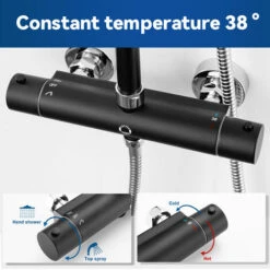 CECIPA 38 °C Colonne Doccia Termostatiche - Set Doccia Termostatico Con Doccetta E Miscelatore Doccia, Regolabile In Altezza 930MM - 1270MM (Nero+Cromo) -Stile Bagno 10104683 3