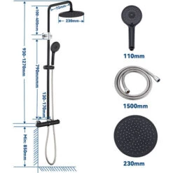 CECIPA 38 °C Colonne Doccia Termostatiche - Set Doccia Termostatico Con Doccetta E Miscelatore Doccia, Regolabile In Altezza 930MM - 1270MM (Nero+Cromo) -Stile Bagno 10104683 5
