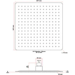 Soffione Doccia Effetto Pioggia Forma Quadrata In Acciaio Inossidabile 25x25cm -Stile Bagno 10180197 4