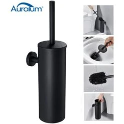 Auralum Scopino E Portascopino Per WC Nero In Acciaio Inox Scopino Bagno A Parete Con Coperchio Splashproof Anti-odore