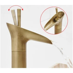 Rubinetto Lavabo Becco Cascata Miscelatore Oro Bagno Canna Alta Ottone DR T2020 -Stile Bagno 10683666 3
