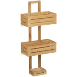 Relaxdays Mensola Per Doccia In Bambù, HxLxP: 65 X 28 X 15,5 Cm, Portaoggetti, Porta-Sapone Bagno, 3 Ripiani, Marrone -Stile Bagno 10719980 3