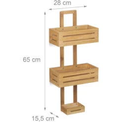 Relaxdays Mensola Per Doccia In Bambù, HxLxP: 65 X 28 X 15,5 Cm, Portaoggetti, Porta-Sapone Bagno, 3 Ripiani, Marrone -Stile Bagno 10719980 4