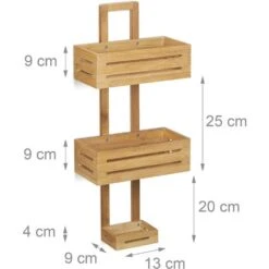Relaxdays Mensola Per Doccia In Bambù, HxLxP: 65 X 28 X 15,5 Cm, Portaoggetti, Porta-Sapone Bagno, 3 Ripiani, Marrone -Stile Bagno 10719980 5