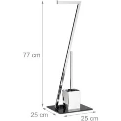 Relaxdays Piantana Portarotolo E Portascopino GLASS, Accessorio Salvaspazio Bagno, Testina Intercambiabile, Argento Nero -Stile Bagno 10720065 4