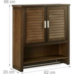 Relaxdays Mobile Pensile LAMELL, Armadietto Con Portasciugamani, Mobiletto Bagno, Bambù, 66 X 62 X 20 Cm, Marrone Scuro -Stile Bagno 10720482 4