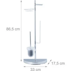 Relaxdays Piantana WC Universale, Portarotolo, Scopino E Portascopino, Ripiano Ruotabile A 360°, Altezza 86 Cm, Cromato -Stile Bagno 10724748 4