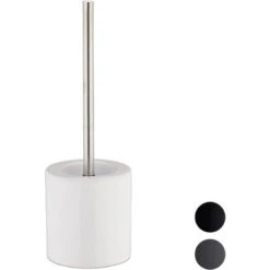 Relaxdays Set Di Scopino E Portascopino In Ceramica, Per Bagno E WC, Testa Sostituibile, H X D 38,5 X 12,5 Cm, Bianco