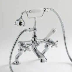 Hudson Reed Elizabeth Rubinetto Miscelatore Tradizionale Per Bordo Vasca - Design A Croce Vittoriano In Ottone Solido - Finitura Cromata Con Ceramica Bianca - 365 X 196 X 176mm