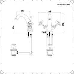 Hudson Reed Elizabeth Rubinetto Miscelatore Monoforo Per Lavabo Bagno Con Design A Croce - Finitura Cromata E Bianca - 170 X Ø60 X 130mm -Stile Bagno 11424322 5