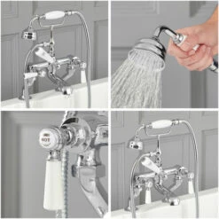 Hudson Reed Elizabeth Rubinetto Miscelatore Tradizionale Per Bordo Vasca - Design A Leva Vittoriano In Ottone Solido - Finitura Cromata Con Ceramica Bianca - 365 X 196 X 176mm -Stile Bagno 11424414 3