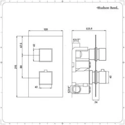 Hudson Reed Miscelatore Doccia Termostatico 1 Via Con 2 Manopole Quadrate - Design Moderno Ad Incasso - Ottone Solido Cromato -Stile Bagno 11424571 5