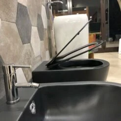 Set Sanitari A Terra Filo Muro, Linea Tonda Colore Nero Opaco Coprivaso Soft-close -Stile Bagno 11452691 3