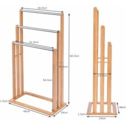 COSTWAY Portasciugamani Da Terra Con 3 Aste Per Asciugamano, In Acciaio Inox E In Bambù, Colore Naturale -Stile Bagno 11536575 5
