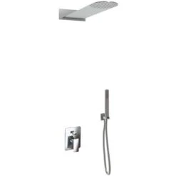 Kit Doccia 2 Vie Soffione Acciaio Inox Slim 2,5 Mm + Presa Acqua + Flessibile + Doccino Soffione Tondo 55x23 Cm