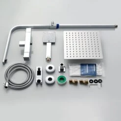 Auralum Colonna Doccia Con Miscelatore Termostatico Inox - Doccia Set Con 10 Pollici Soffione E Doccetta Sistema Doccia - Altezza Regolabile 80CM-120CM -Stile Bagno 11939496 5