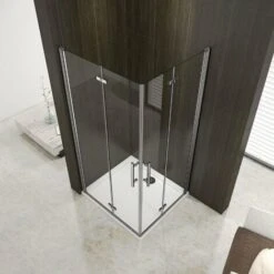 195 Cm Box Doccia Angolare Due Porte Battente E Pieghevoli A Libro Cristallo 6 Mm Temperato Trasparente Anticalcare Telaio Cromato Lucido Misura 80x80 Cm Piatto Doccia 80x80 Cm