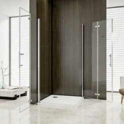195 Cm Box Doccia Angolare Due Porte Battente E Pieghevoli A Libro Cristallo 6 Mm Temperato Trasparente Anticalcare Telaio Cromato Lucido Misura 80x80 Cm Piatto Doccia 80x80 Cm -Stile Bagno 12433330 3