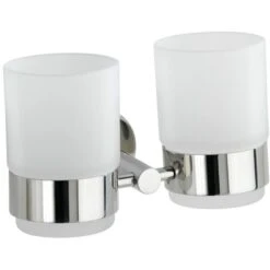 Wenko 20210100 Bicchiere Portaspazzolini Con Supporto Duo Bosio Lucido, Acciaio Inossidabile, 17.5 X 9.5 X 9 Cm, Lucido