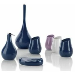 Gedy Porta Bicchiere Azalea Blu Ceramica 13x9,8x9,8 Cm -Stile Bagno 12943016 3