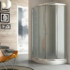 Box Doccia Semicircolare Scorrevole Vetro Stampato H 198 Mod. Alabama 90x90 Cm -Stile Bagno 13126789 4