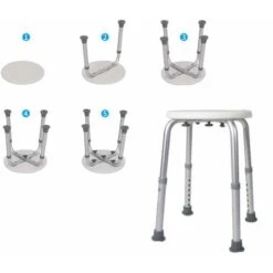 Sgabello Da Doccia, Sedile Da Bagno, Ausilio Rotondo Altezza Regolabile 8 Posizioni Antiscivolo -Stile Bagno 13160576 3