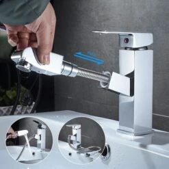 Miscelatore Con Doccetta Estraibile Rubinetto Bagno Per Lavello Finitura Cromo