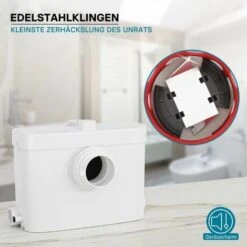 Trituratore Wc WilTec 3/1 450W, Collegamento Frontale, Prevalenza 7m, Per Acque Reflue E Feci -Stile Bagno 13189174 3