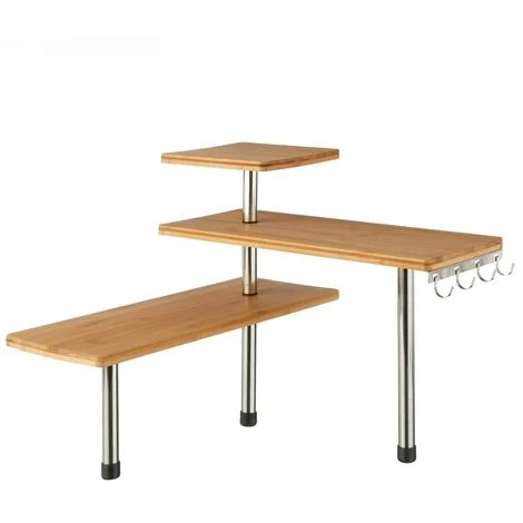 Mensola Scaffale Angolare Cucina 3 Ripiani Legno Bambu E Acciaio Mobile Angolare 2 Mensola Scaffale Angolare Cucina 3 Ripiani Legno Bambu E Acciaio Mobile Angolare - immagine 2
