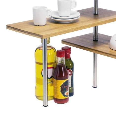 Mensola Scaffale Angolare Cucina 3 Ripiani Legno Bambu E Acciaio Mobile Angolare 3 Mensola Scaffale Angolare Cucina 3 Ripiani Legno Bambu E Acciaio Mobile Angolare - immagine 3