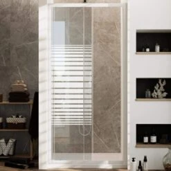 Porta Doccia Bianco Vetro Serigrafato H 185 Mod. Blanc 100 Cm -Stile Bagno 13956790 4