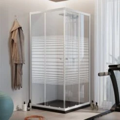 Box Doccia Bianco Vetro Serigrafato H 185 Mod. Blanc Quadrato 70x70 Cm