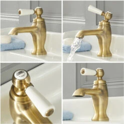 Hudson Reed Elizabeth Rubinetto Miscelatore Monoforo Per Lavabo Bagno Con Design A Leva - Colore Oro Spazzolato - 70 X Ø55 X 120mm -Stile Bagno 15131784 3