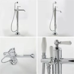 Hudson Reed Elizabeth Rubinetto Miscelatore Tradizionale Da Terra Per Vasche - Gruppo Vasca Freestanding Con Controllo A Leva - Ottone Cromato E Ceramica Bianca -890 X Ø200 X 215mm -Stile Bagno 15131882 4