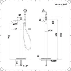 Hudson Reed Elizabeth Rubinetto Miscelatore Tradizionale Da Terra Per Vasche - Gruppo Vasca Freestanding Con Controllo A Leva - Ottone Cromato E Ceramica Bianca -890 X Ø200 X 215mm -Stile Bagno 15131882 5