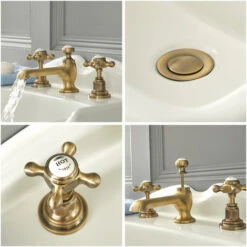 Hudson Reed Elizabeth Rubinetto MIscelatore A 3 Fori Per Lavabo Con Design A Croce - Colore Oro Spazzolato - 94 X Ø45 X 120mm -Stile Bagno 15131978 3