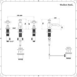 Hudson Reed Elizabeth Rubinetto MIscelatore A 3 Fori Per Lavabo Con Design A Croce - Colore Oro Spazzolato - 94 X Ø45 X 120mm -Stile Bagno 15131978 5