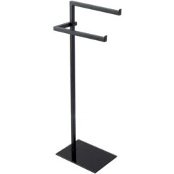 Piantana Portasciugamani Nero Opaco Con Base In Vetro Lucido