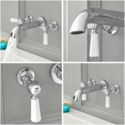 Hudson Reed Elizabeth Rubinetto Miscelatore Tradizionale Da Parete A 3 Fori Per Vasche - Design A Leva Vittoriano In Ottone - Finitura Cromata Con Ceramica Bianca - 60 X 200 X 190mm -Stile Bagno 15373753 3