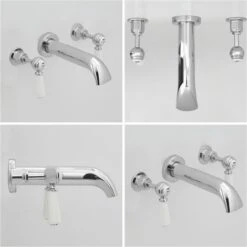 Hudson Reed Elizabeth Rubinetto Miscelatore Tradizionale Da Parete A 3 Fori Per Vasche - Design A Leva Vittoriano In Ottone - Finitura Cromata Con Ceramica Bianca - 60 X 200 X 190mm -Stile Bagno 15373753 4