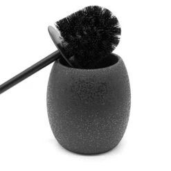 Portascopino In Ceramica Nero Con Manico In Acciaio Nero Effetto Glitter -Stile Bagno 16216018 5