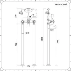 Hudson Reed Elizabeth Rubinetto Miscelatore Tradizionale Da Terra Per Vasche - Gruppo Vasca Freestanding Con Design A Croce - Ottone Colore Oro Spazzolato - 1030 X 196 X 121mm -Stile Bagno 16635392 5