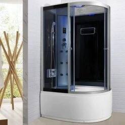 Bagno Italia Cabina Doccia Idromassaggio Box Semicircolare 6 Getti Multifunzione 120x80 Cm Con Vasca E Bluetooth