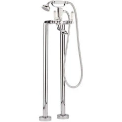 Hudson Reed Victoria Rubinetto Miscelatore Tradizionale Per Vasche Freestanding - Gruppo Vasca Da Terra Con Doccetta - Ottone Cromato - 965 X 150 X 153mm