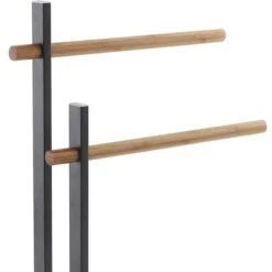 Piantana Porta Asciugamani Nera E Legno Di Bambù -Stile Bagno 17502082 3