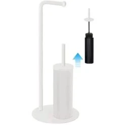 Piantana Bagno Portascopino E Portarotolo Design Moderno In Acciaio Bianco