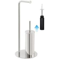 Piantana Bagno Portascopino E Portarotolo Design Moderno In Acciaio Cromo